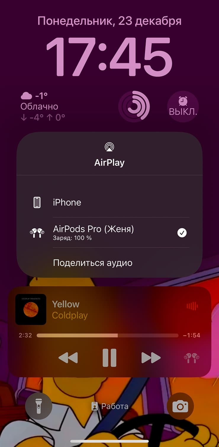 Пункт Поделиться аудио в меню AirPlay на iPhone
