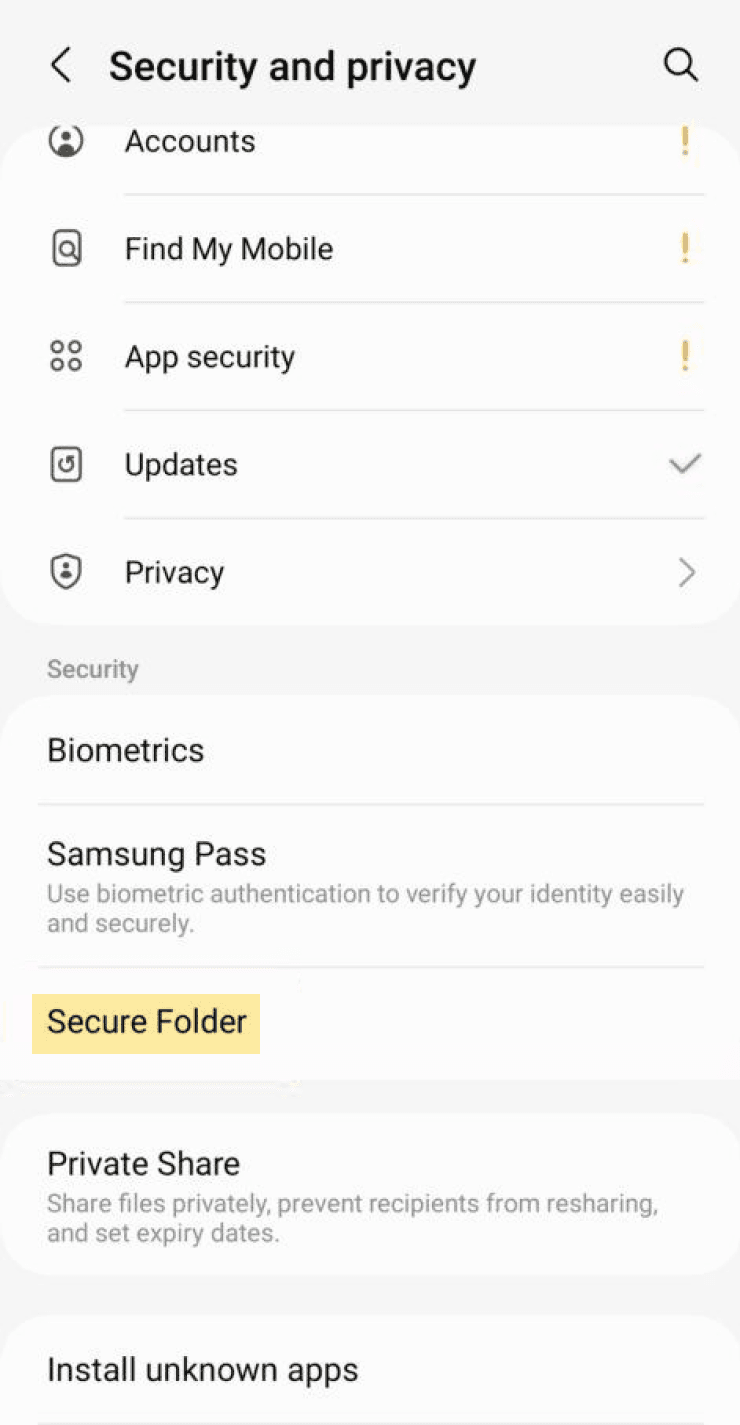 Защищённая папка Samsung с приложениями