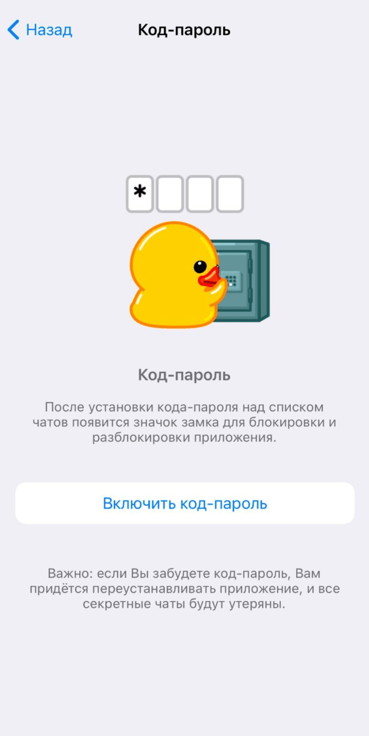 Экран включения код-пароля внутри приложения