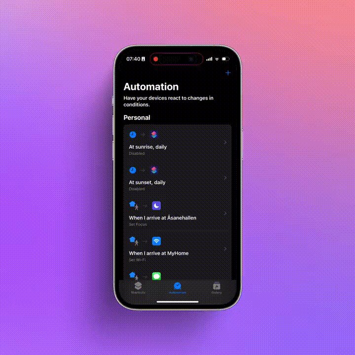 Автоматизация рабочего фокусирования по геопозиции на iPhone