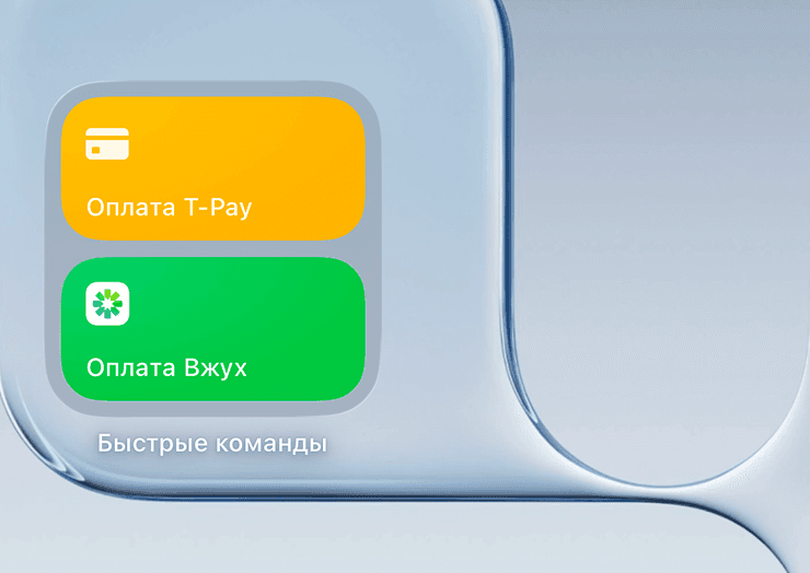 Виджеты быстрых команд T-Pay и Вжух на домашнем экране iPhone