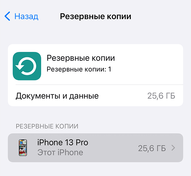 Раздел резервных копий iCloud на iPhone