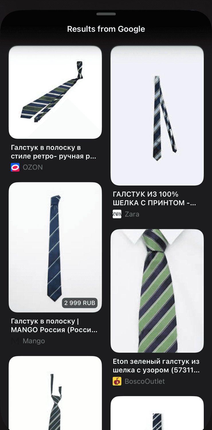 Результаты поиска похожей одежды на iPhone