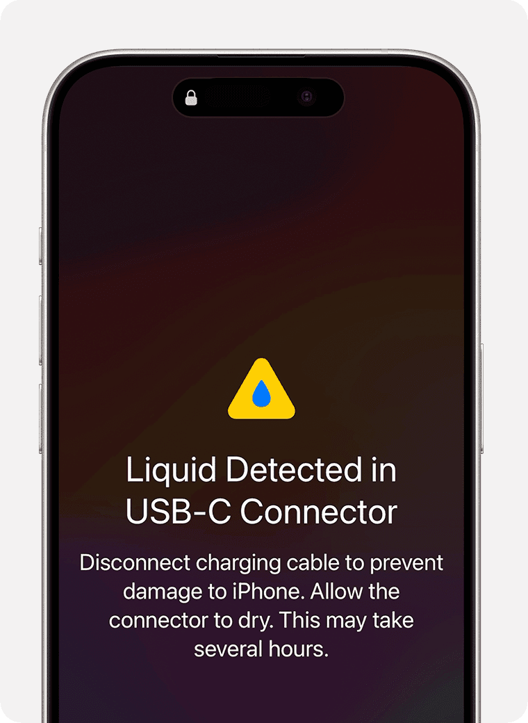 Предупреждение iPhone о жидкости в USB-C